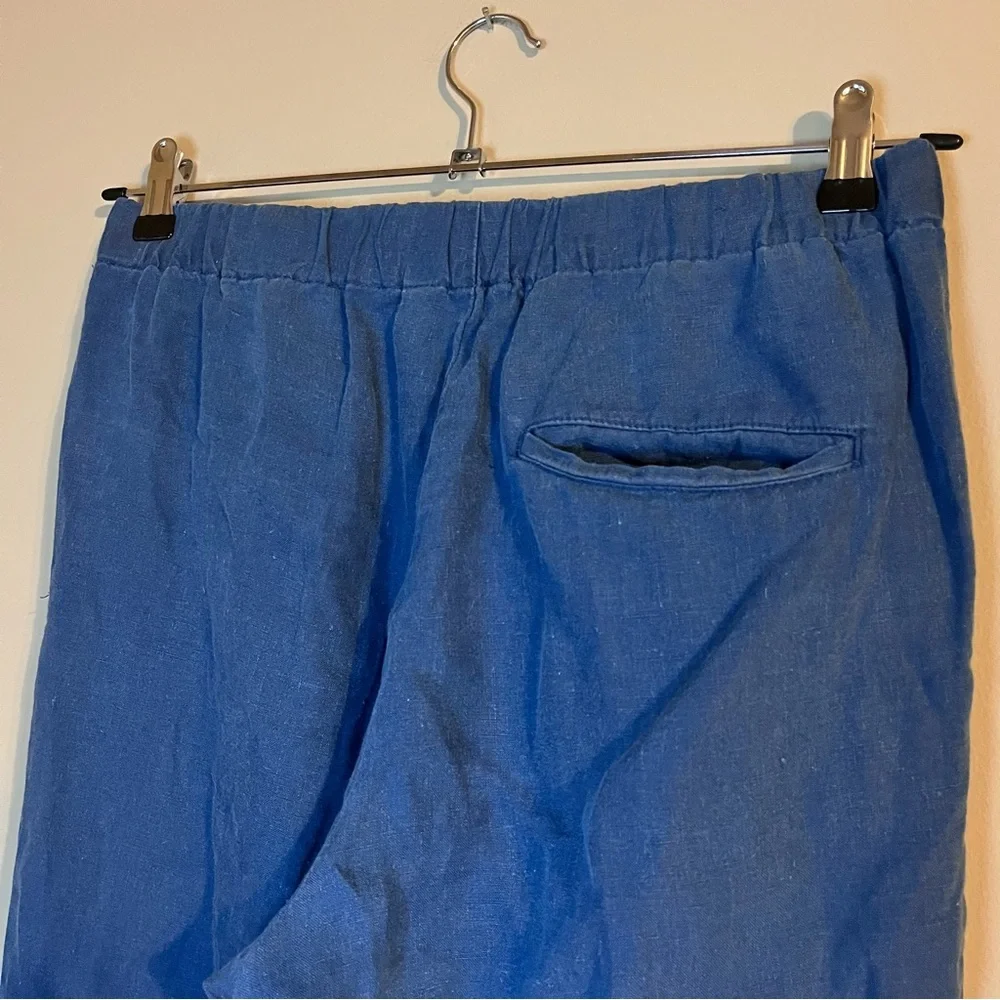 J.Crew Linen Pleated Pull On Elastic Waist Full Length Wide Leg Pant Indigo Blue - Picture 7 of 8